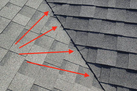 Valley seams are improperly cut, allowing seepage of water in between shingle layers. Shingle should always overlap instead of being cut to a specific size. 